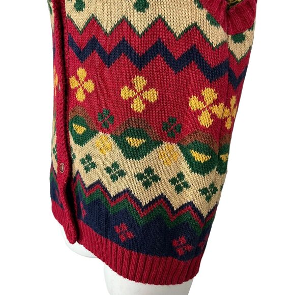 Gina Peters Vintage Red Green Blue Cardigan Vest Chunky Knit Sweater sz Small - Picture 10 of 16